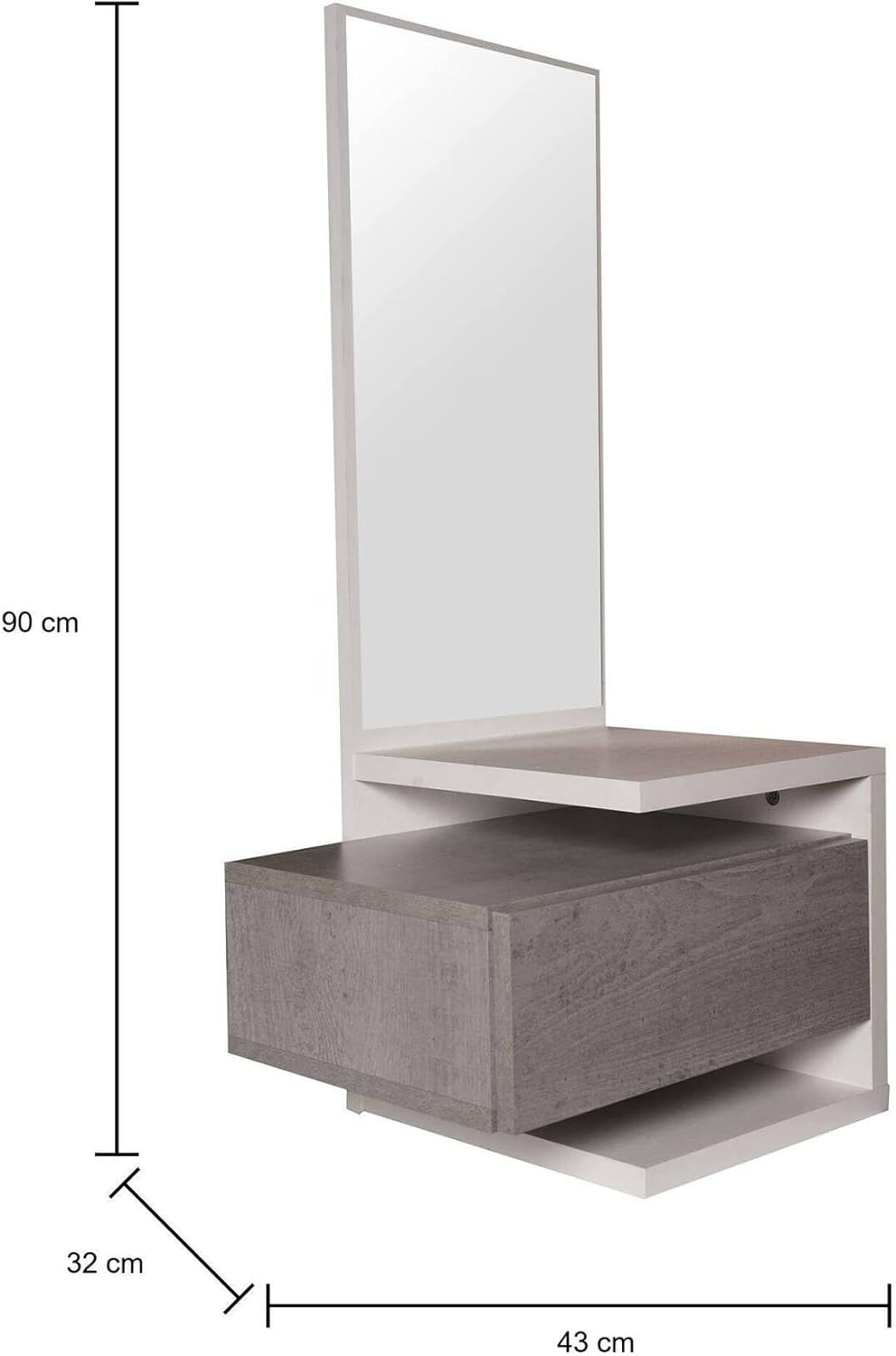 Dmora - Eingangsmöbel mit Spiegel, Flureingang mit Schublade und Regal, Taschenleerer für kleine Woh