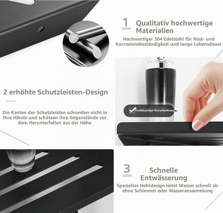 Biutimarden 30CM Schwarz Duschregal Ohne Bohren Eckablage Badregal Selbstklebende SUS304 Edelstahl D