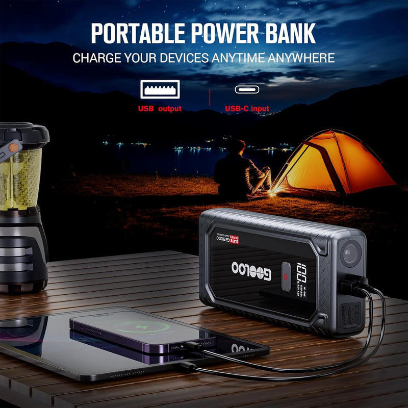 GOOLOO GE3000 Starthilfe Powerbank, 3000A Booster Auto Starthilfe Für 12V(Höchststart von 8,5L Benzi