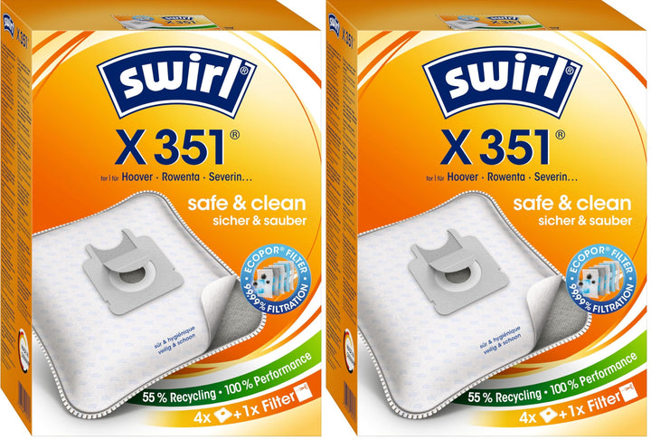 Swirl® X 351® EcoPor® Staubsaugerbeutel für Hoover, Rowenta, Severin, 4 Beutel (Packung mit 2) A 1 -