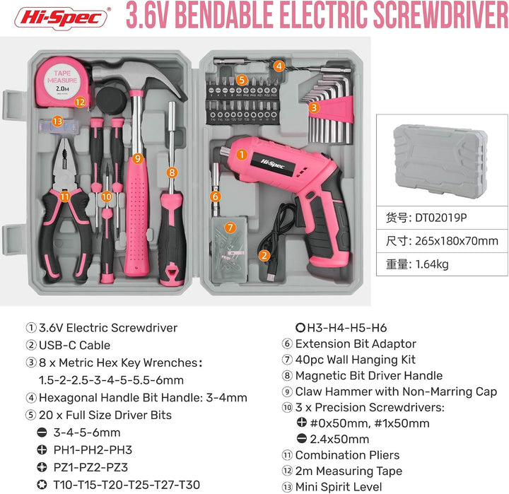 Hi-Spec 42tlg. Werkzeugkoffer mit kleinem 4V. Akkuschrauber und Haushaltswerkzeugen. Komplettes Werk