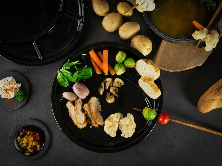 CreaTable, 22921, Serie Fondue und Grill-Teller UNIVERSAL SCHWARZ, Geschirrset, Fondueteller 4 teili