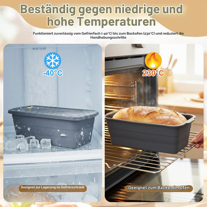 Klappbare Brotbackform mit Deckel, Hitzebeständige Kastenform Kuchen aus Silikon, Rechteckige Toastb