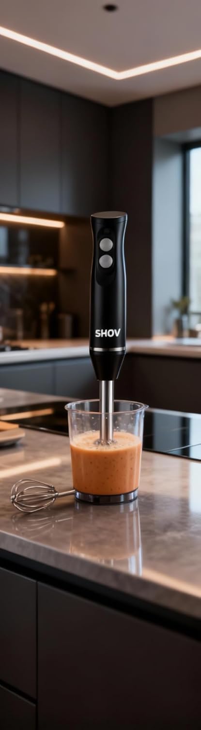 Shov Stabmixer- Hochleistungs-Stabmixer, Edelstahlklingen, 2 Geschwindigkeiten, Ergonomisches Design