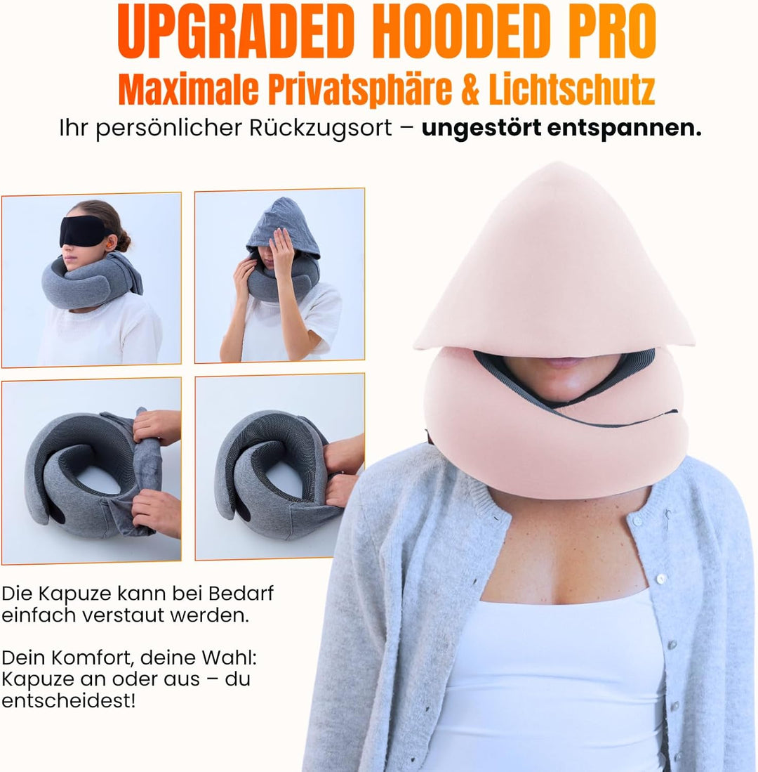 Hooded Pro Nackenkissen Flugzeug, Reisekissen aus Memory-Schaum mit Kapuze für Flugzeug, Reise &amp; Aut