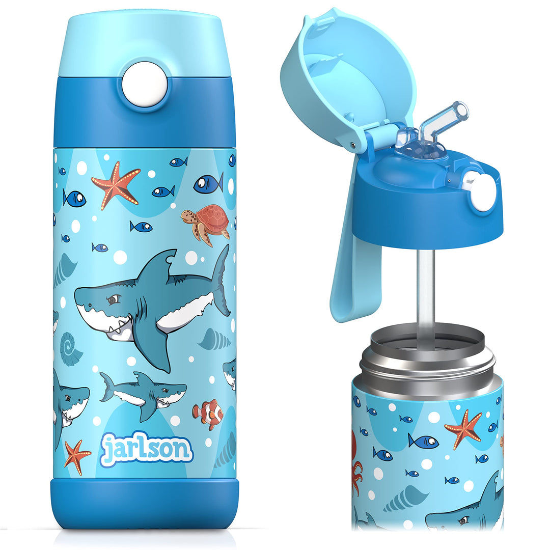 Jarlson® Trinkflasche Kinder Edelstahl Charli mit Strohhalm - Thermosflasche 350ml - TÜV geprüft - B