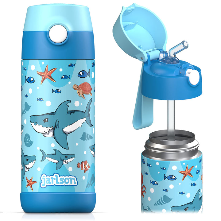 Jarlson® Trinkflasche Kinder Edelstahl Charli mit Strohhalm - Thermosflasche 350ml - TÜV geprüft - B