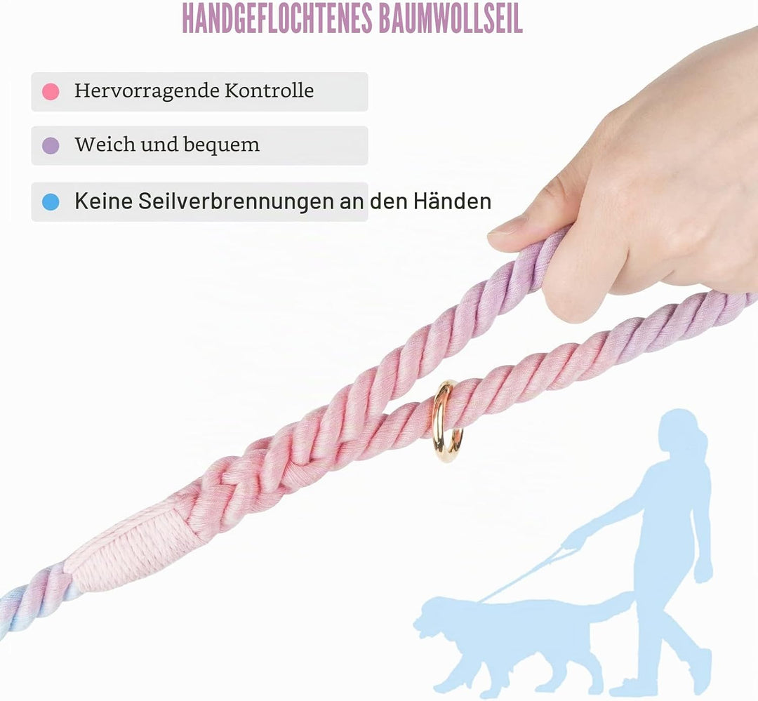 NUGUTIC Hundeleine, handgefertigt, geflochtenes Baumwollseil, für kleine, mittelgrosse und grosse Hu