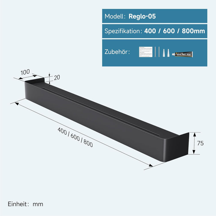doporro Wandgarderobe mit Ablage, Garderobenleiste 60 cm mit 6 Garderobenhaken, Kleiderhaken Wand oh
