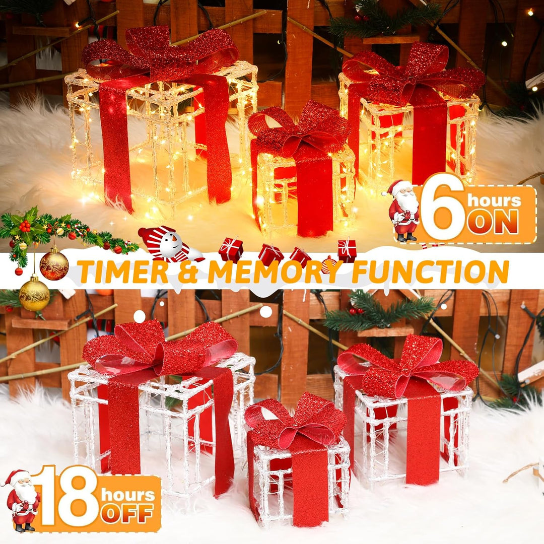 Quntis 3 Set LED Geschenkbox Weihnachten, 215 warmweisse LED beleuchtete Boxen, Weihnachtsdeko Innen