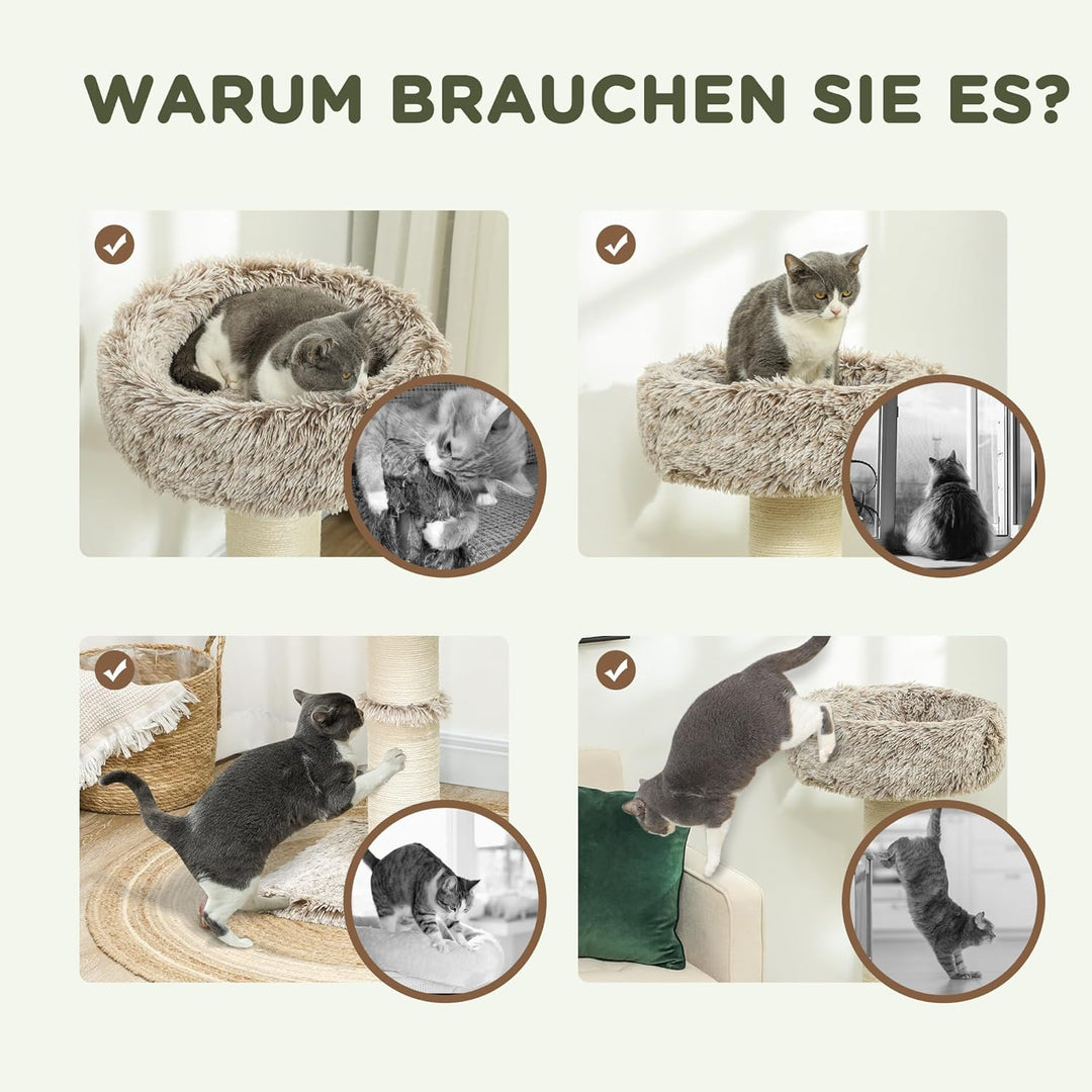 PawHut Kratzbaum 87 cm hoch Katzenbaum mit Bett, dick Stamm, Katzenkratzbaum mit Sisal-Kratzsäulen,