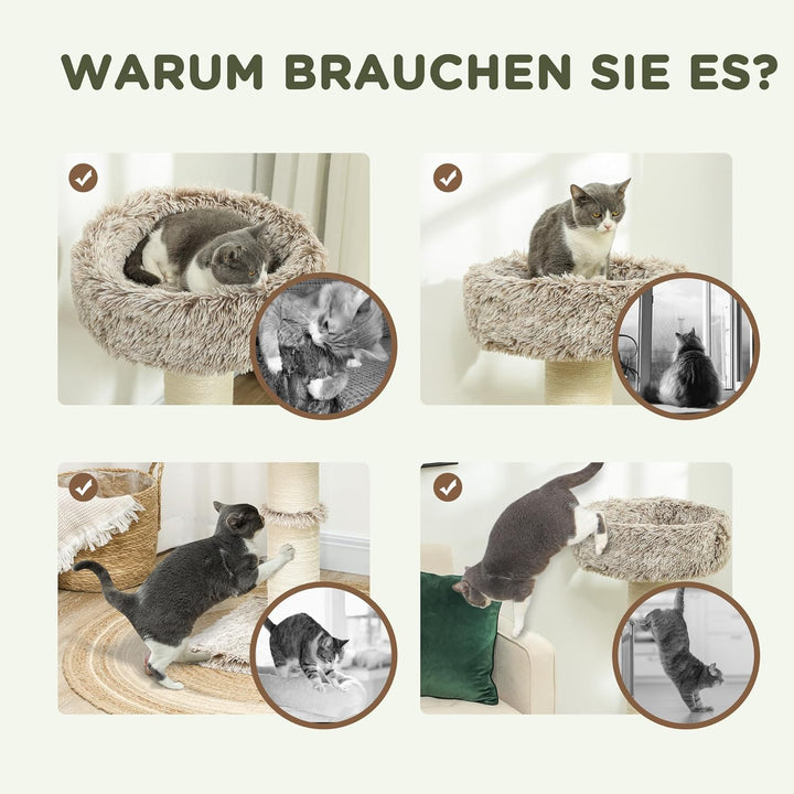 PawHut Kratzbaum 87 cm hoch Katzenbaum mit Bett, dick Stamm, Katzenkratzbaum mit Sisal-Kratzsäulen,