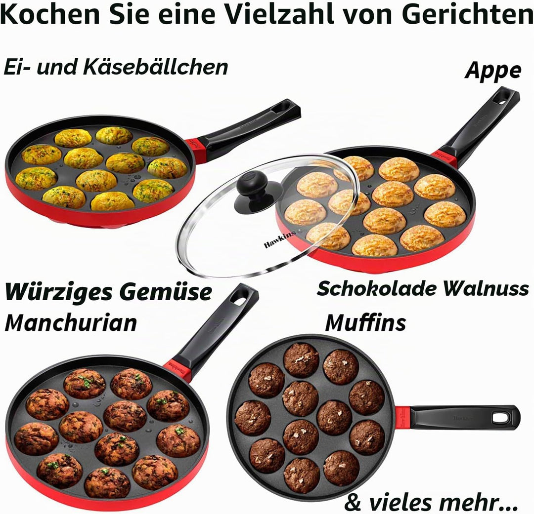 HAWKINS Antihaft-Appe-Pfanne mit Glasdeckel, 12 Tassen, Durchmesser 22 cm, Schwarz (NAPE22G), Standa