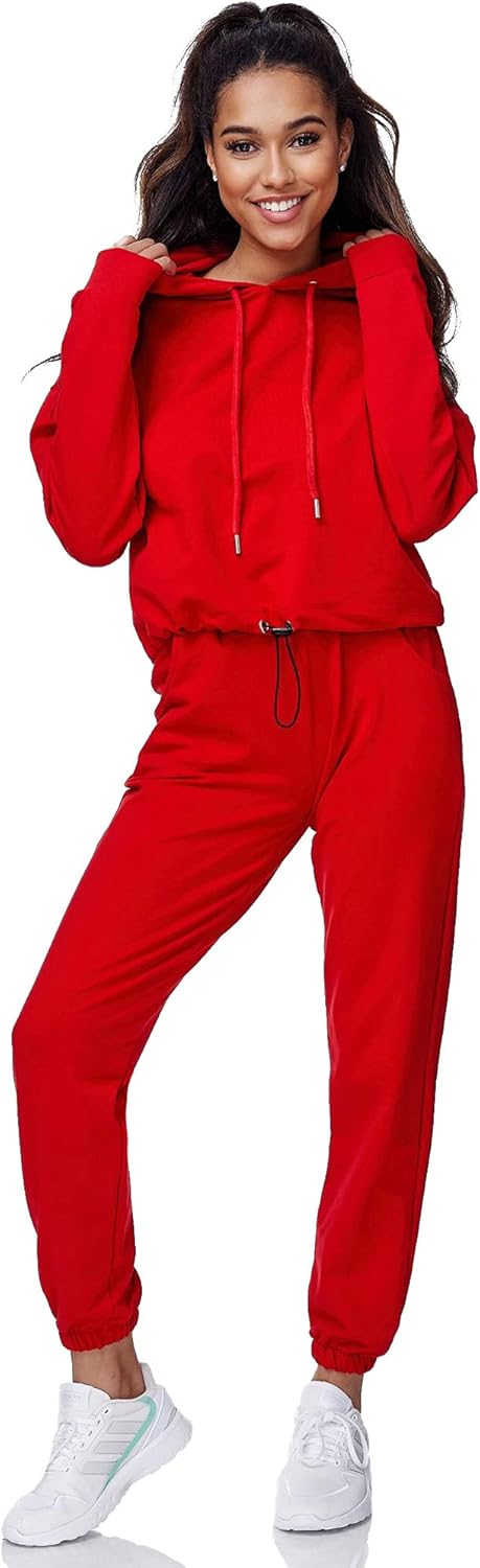 Tazzio Damen Jogginganzug Trainingsanzug Sport Freizeit Hoodie & Jogginghose F200 M Rot, M Rot