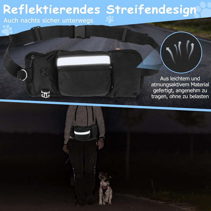 Leckerlibeutel Hundetraining, Robuste Bauchtasche mit Kotbeutelspender, Flaschenhalter, Reflektor &