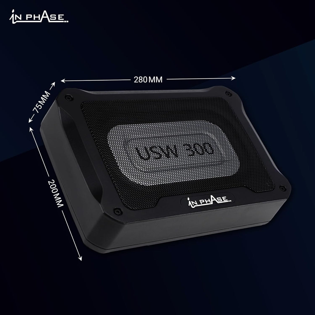 In Phase Car Audio USW300 300 W Ultraflaches, kompaktes aktives Subwoofersystem für den Untersitz, A