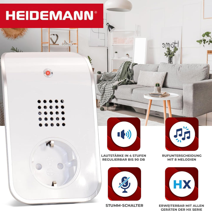 HEIDEMANN Funkklingel Set HX Curve - Erweiterbare Klingel mit Steckdosenanschluss - Funk Klingel - i