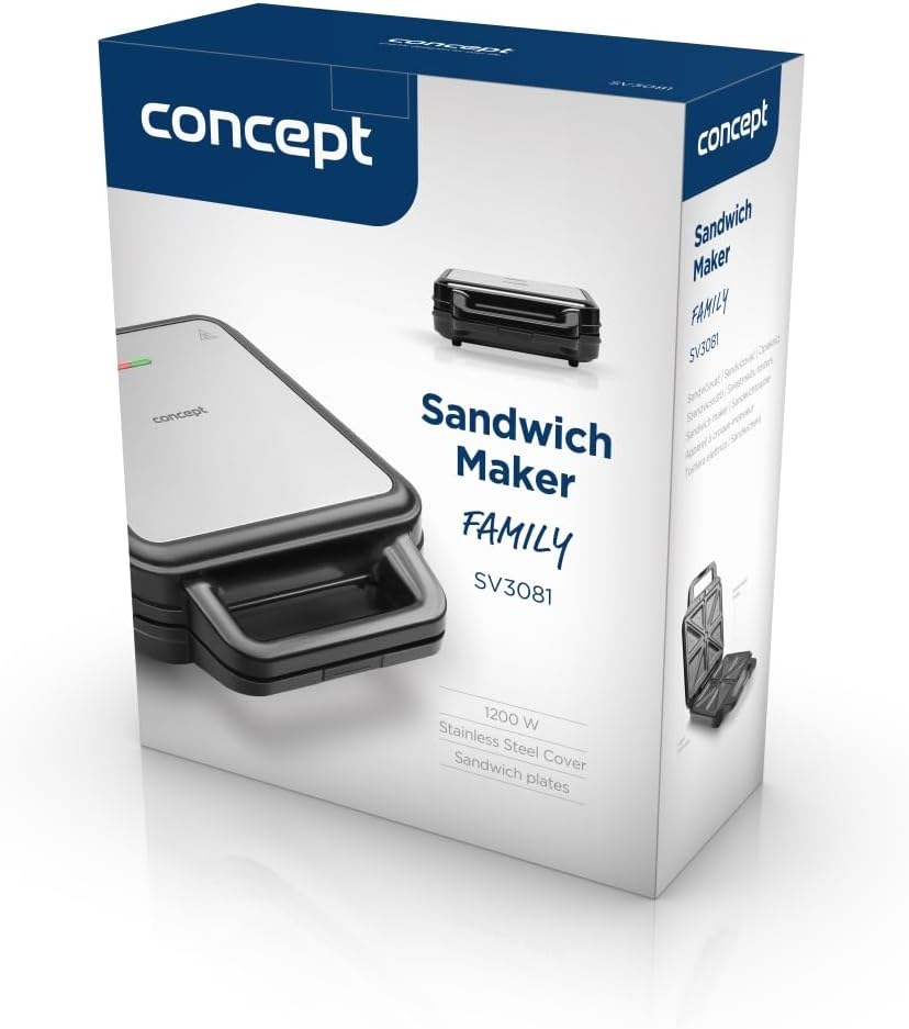 Concept SV3081 Sandwichmaker mit Dreieckplatten FAMILY 1200 W, Weiss/Grau