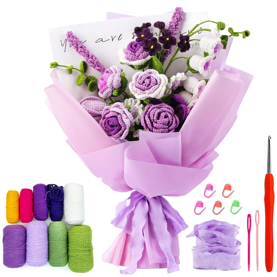 BoloShine Häkelset Blumen, Rose Blumenstrauss Häkelset für Anfänger Erwachsene, Häkelblumen Set mit
