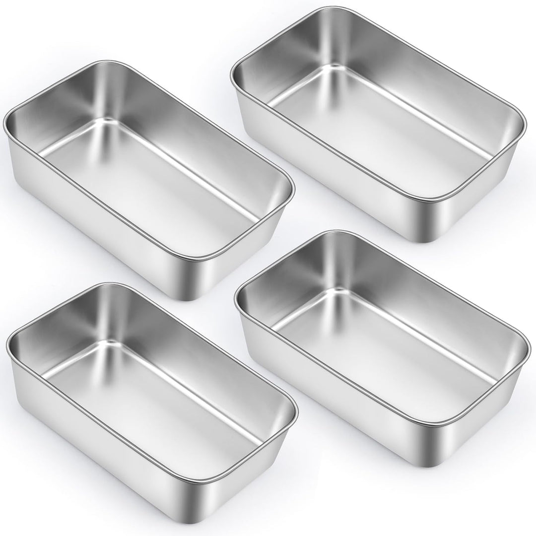 4 Stück Brotbackform Edelstahl, 15 x 23 x 6 cm Edelstahl Brotbackform, Rechteckig Kastenform Set, Kö