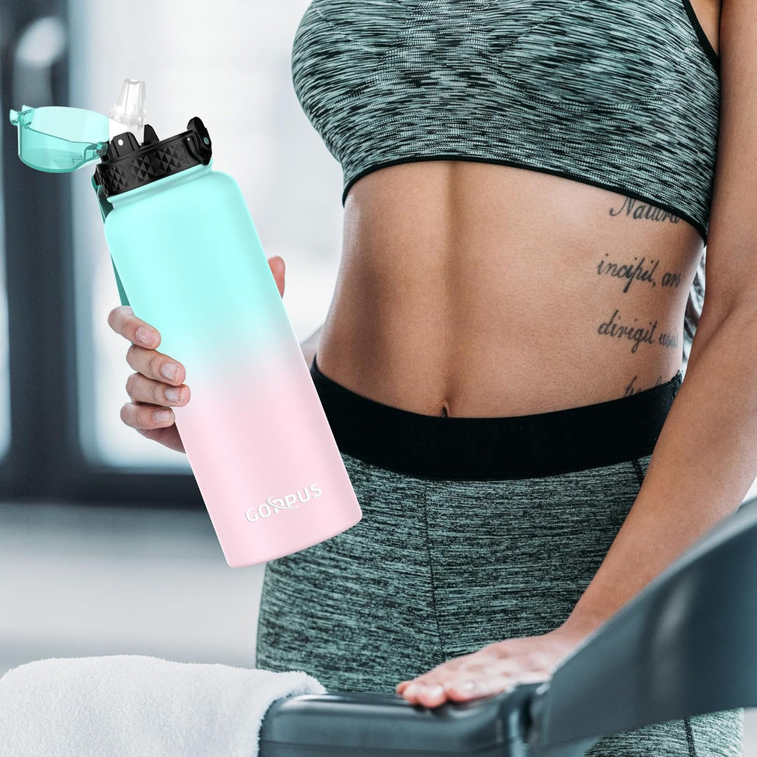 GOPPUS 1.2L/40oz Edelstahl Wasserflasche mit Strohhalm 1.2 Liter Heisse Thermosflasche Doppelwandige