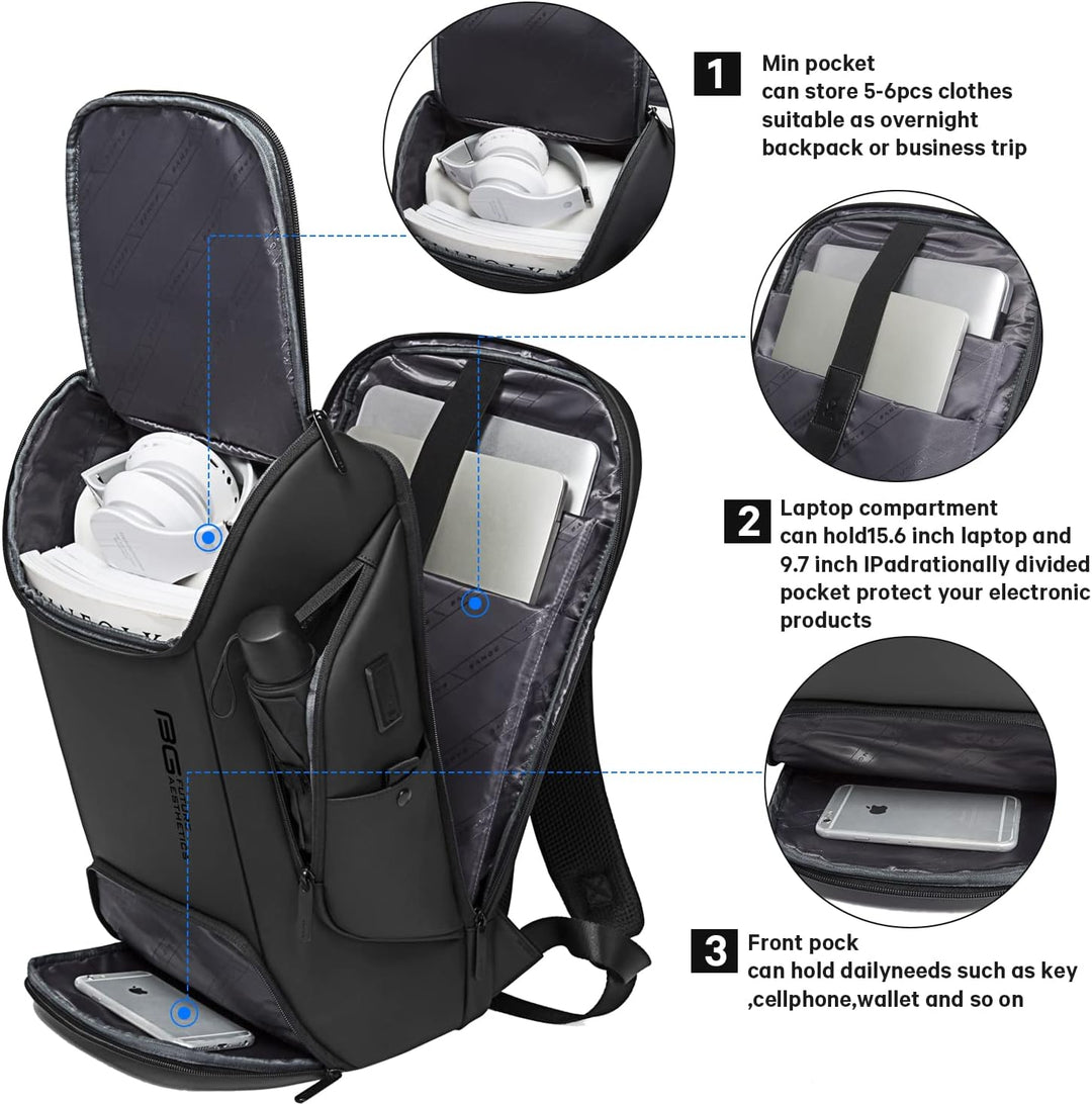 BANGE Laptop Business Männer Rucksack Wasserdicht Grosse Kapazität Externe Lade Port Tasche Grau Mod
