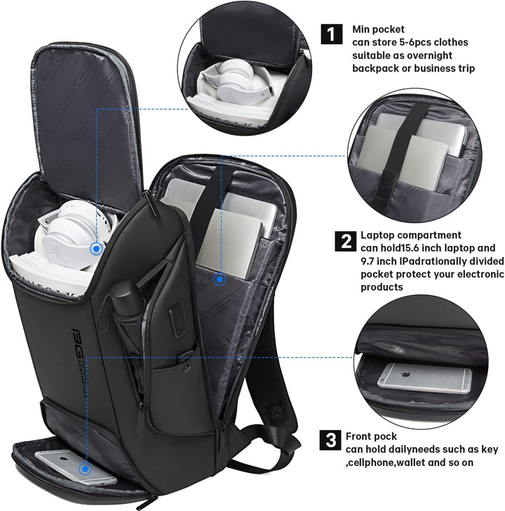 BANGE Laptop Business Männer Rucksack Wasserdicht Grosse Kapazität Externe Lade Port Tasche Grau Mod