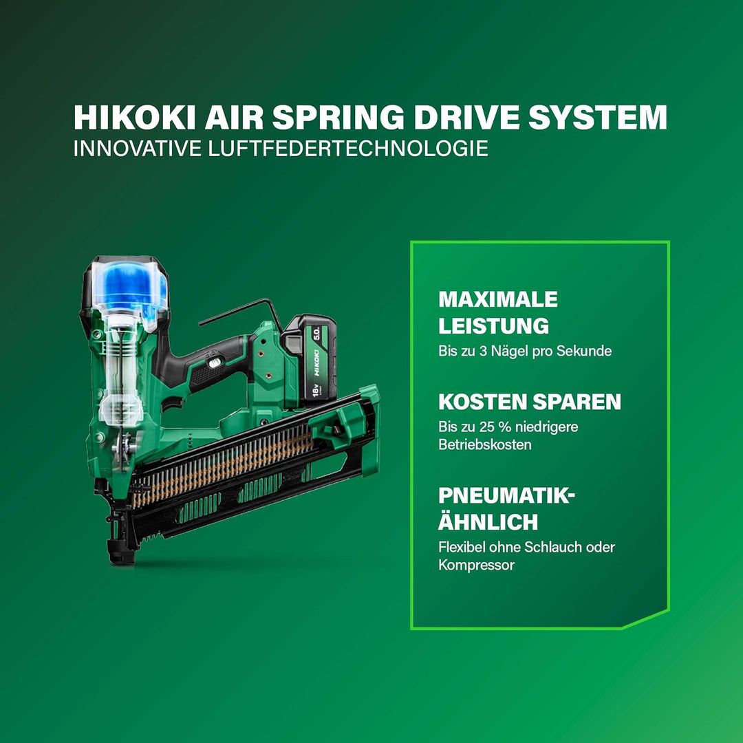 HiKOKI Akku-Streifennagler 21° - 18 V, 50-90 mm Nägel - Kompakt, leicht, leistungsstark, LED-Licht,