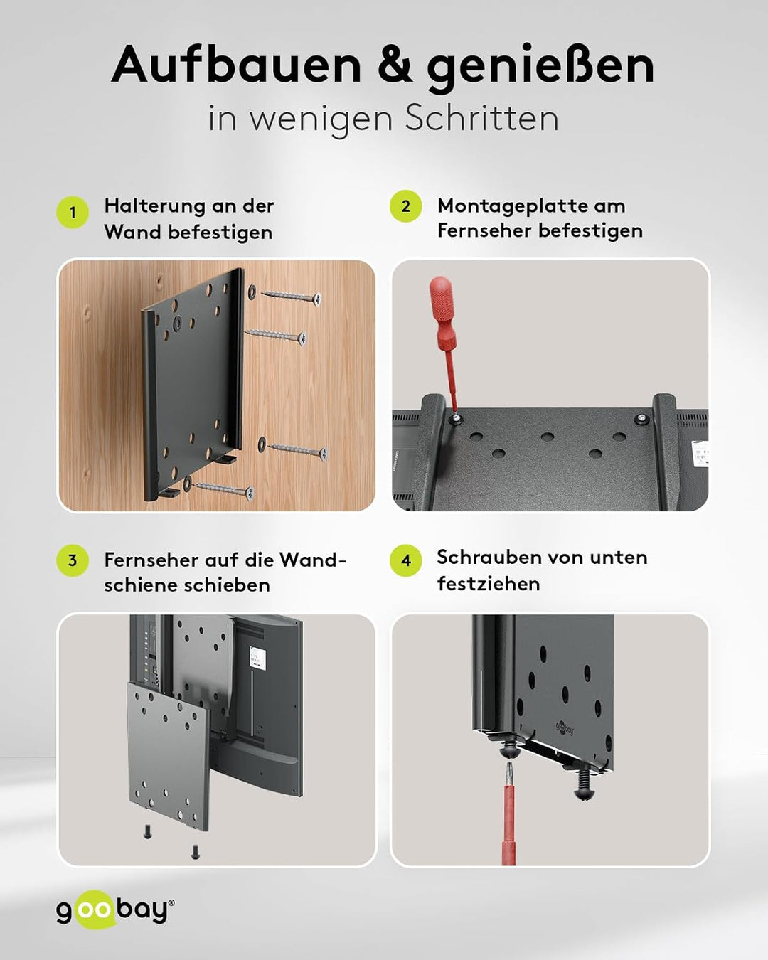 goobay TV-Wandhalterung Wohnmobil 23–42 Zoll, starr, ultraflach 18 mm, VESA 200x200, bis 30 kg, mit