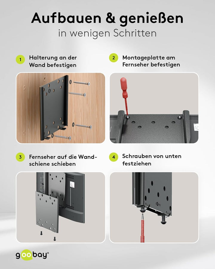 goobay TV-Wandhalterung Wohnmobil 23–42 Zoll, starr, ultraflach 18 mm, VESA 200x200, bis 30 kg, mit