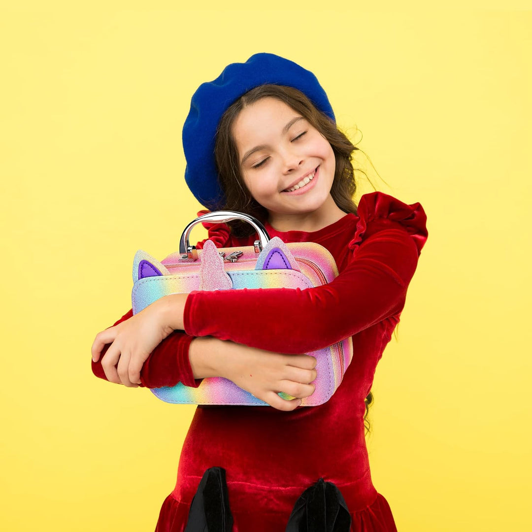 Kinderschminke Set Mädchen, Waschbares, sicheres Make-up-Set für Kinder Mit Einhorn Kosmetiktasche,N