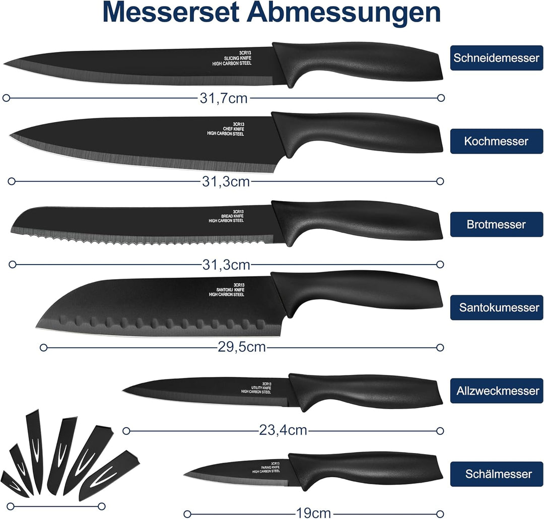 Homikit Küchenmesser Set, Edelstahl 6-tlg Messer Set mit Schutzhülle, Scharfes Messerset mit Kochmes