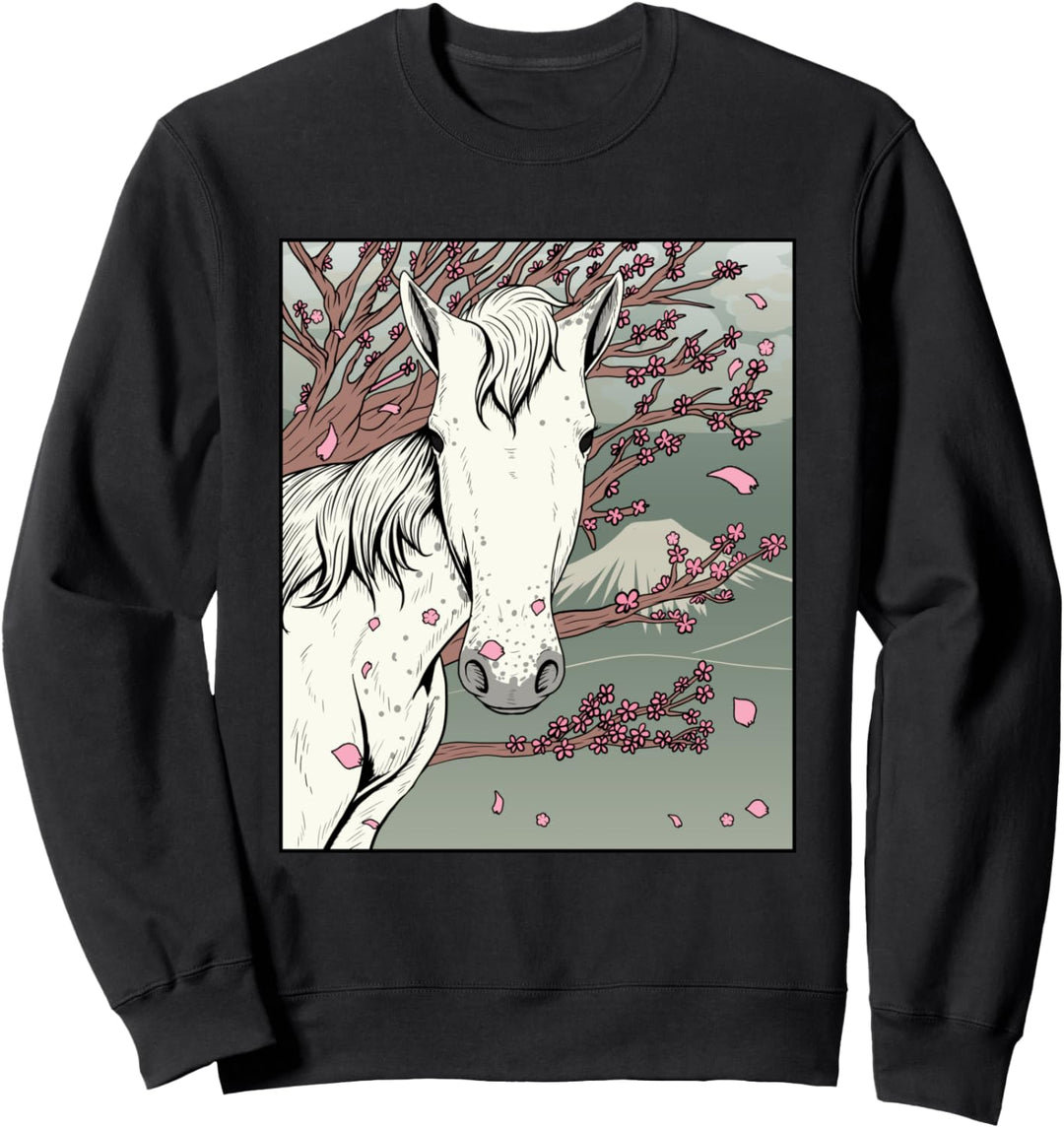 Horse Cherry Blossom Sakura Flower Japanese Art Harajuku Sweatshirt