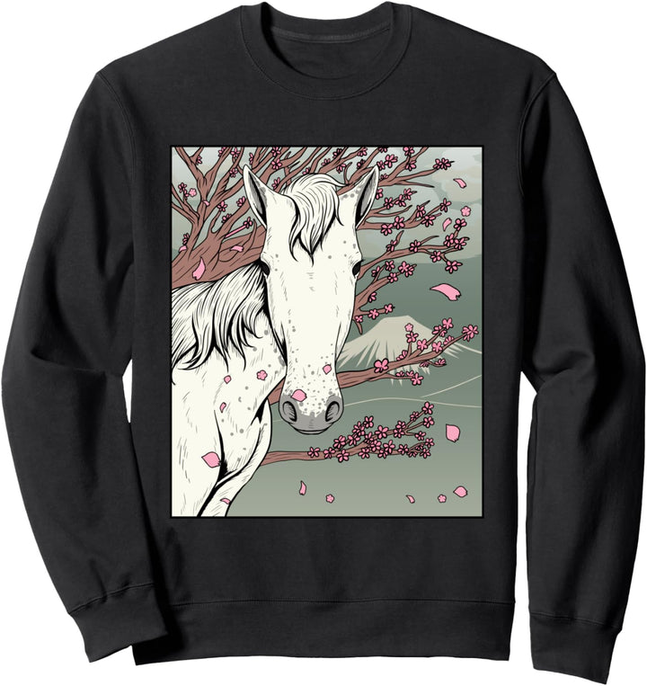 Horse Cherry Blossom Sakura Flower Japanese Art Harajuku Sweatshirt