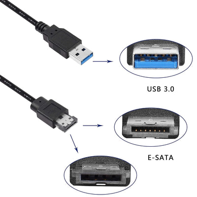 XMSJSIY USB zu eSATA Adapter Kabel 5Gbps USB 3.0 zu Power eSATA Konverter Kabel 5V für HDD/SSD/ODD L