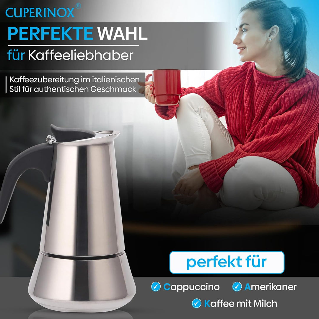 Espressokocher - Edelstahl - 10 Tassen - Silber 10 Standard, 10 Standard