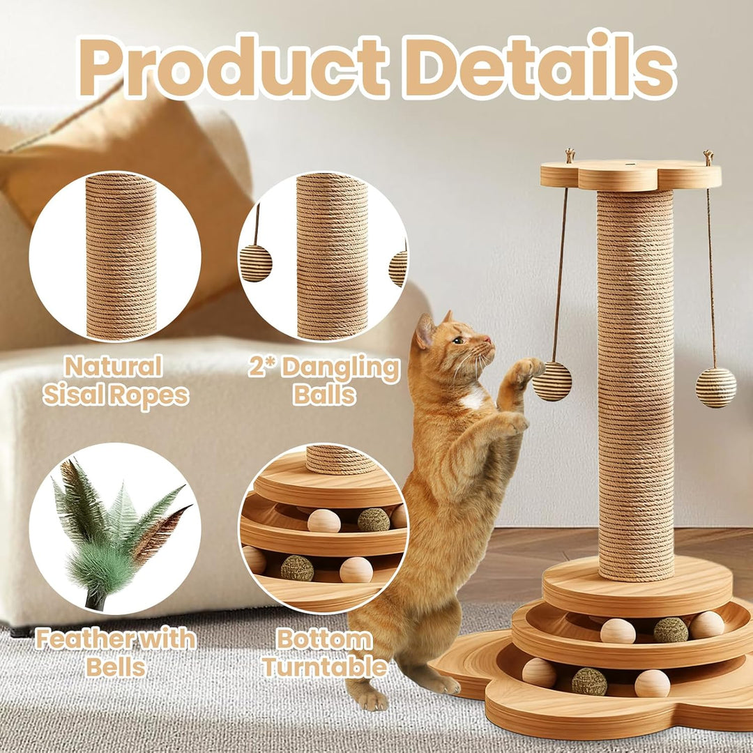 4 in 1 Katzenspielzeug, 46cm Kratzbaum für Katzen Sisal Kratzsäule Klein Kratzbaum mit Hängenden Bäl