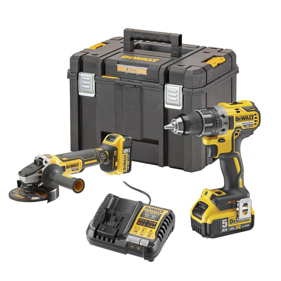 DEWALT 18V/2x5Ah Akku-Kombopack, im TSTAK-Box DCD791, DCG405 (DeWALT DCK2020P2T-QW)