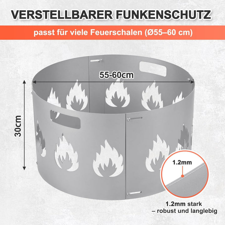 Funkenschutz Feuerschale Verstellbarer Ø 55–60 cm,Funkengitter mit Griff,1,2mm Starkes Stahlblech,4-