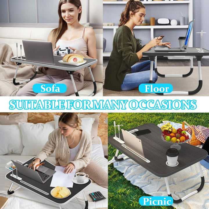 Soontrans Laptoptisch, 60 x 40 x 28 cm, Laptop Tisch mit Schublade, Getränkehalter, Kleiner Ventilat