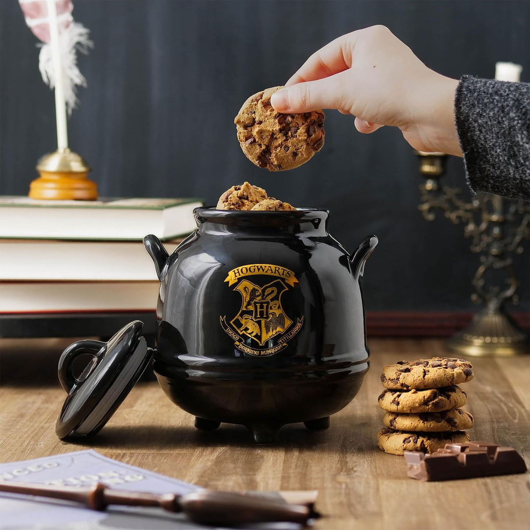 Elbenwald Harry Potter Hogwarts Kessel Keksdose - mit Hogwarts Schule Wappenmotiv Keramik Schwarz, H