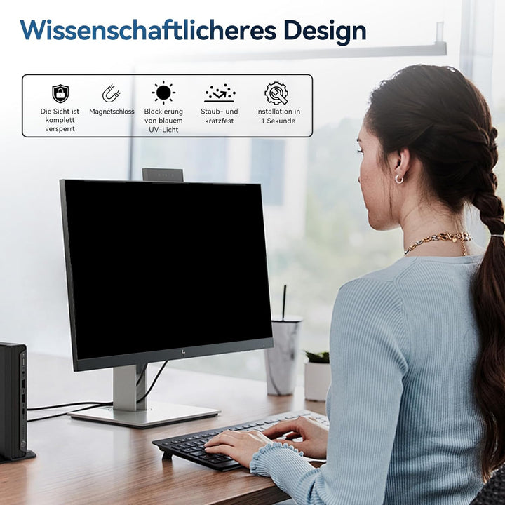 Magnetischer Computer Sichtschutzfolie 21.5 Zoll 16:9, Anti Blaulicht Blendschutz Displayschutz, 21.