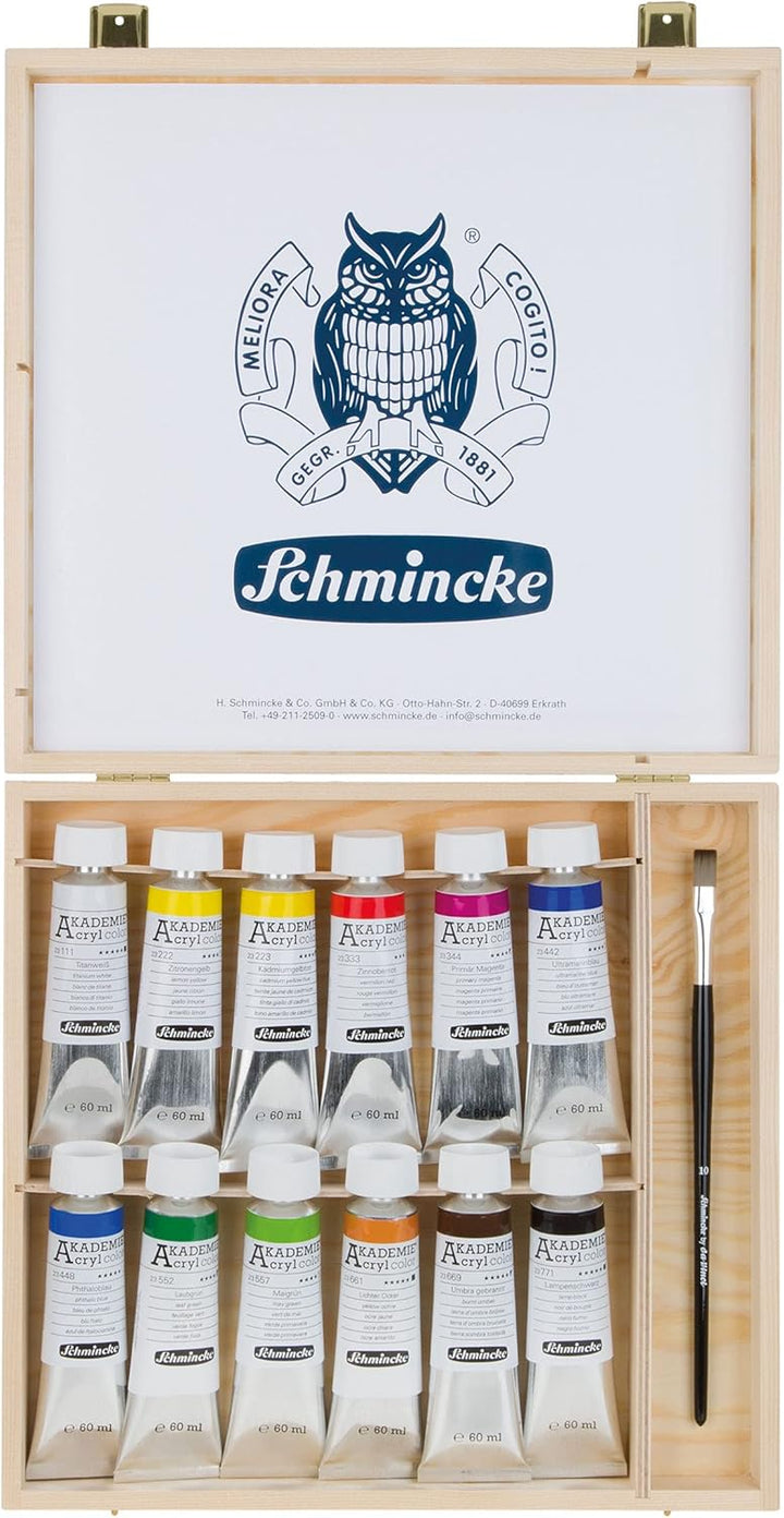 Schmincke – AKADEMIE Acryl, 12 x 60 ml-Tuben, 76 014 097, 12 brillante, hoch lichtechte Farbtöne im