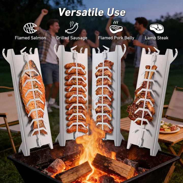 Flammlachsbrett Edelstahl 54cm, Flammlachshalter für Feuerschale & Kugelgrill, Schnellmontage Ohne S