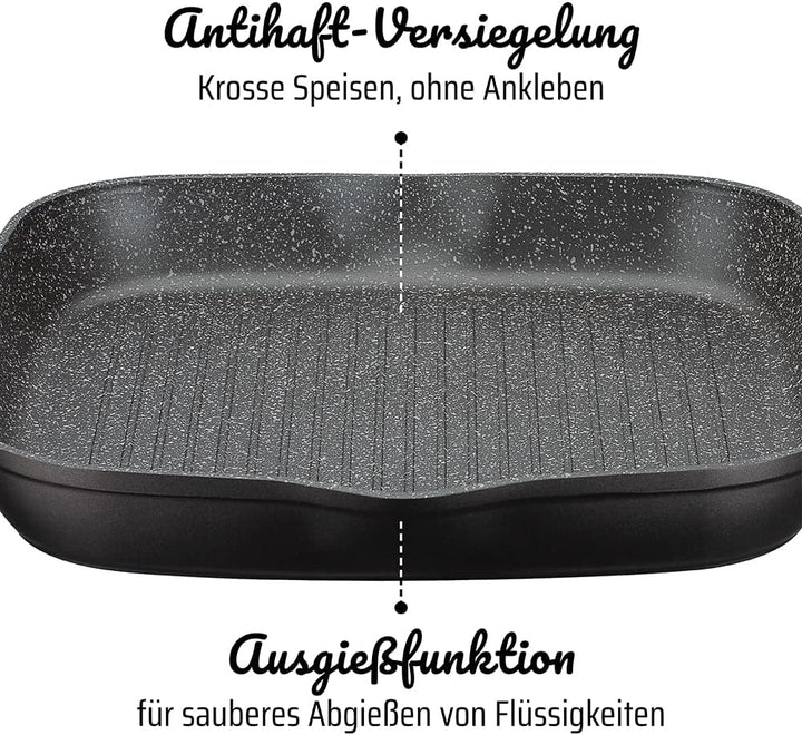 GSW Pfannen-Set Gourmet Granit – hochwertiges Pfannenset bestehend aus 2 Bratpfannen und 1 Grillpfan