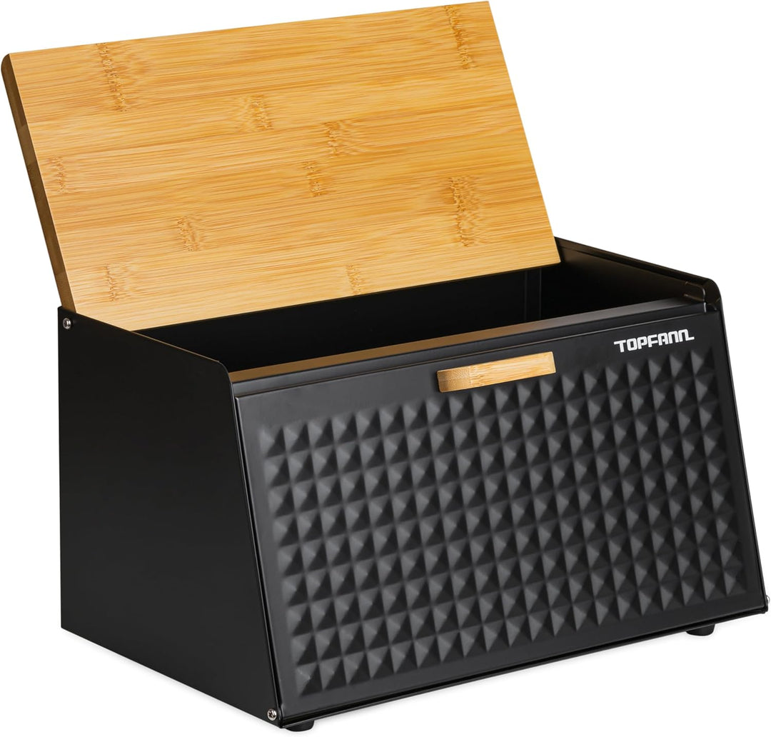Brotkästen Brotkorb Brotbox Bambus Gross Brotbehälter Brotdose Schwarz Metall