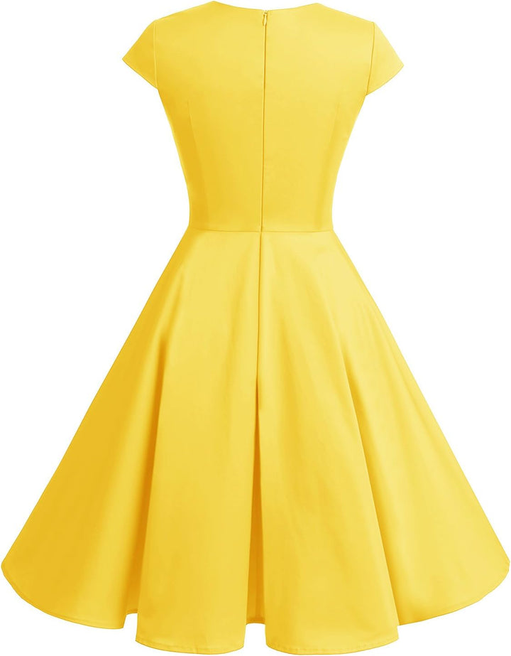 Bbonlinedress 1950er Vintage Retro Cocktailkleid Rockabilly V-Ausschnitt Faltenrock Abendkleid Party