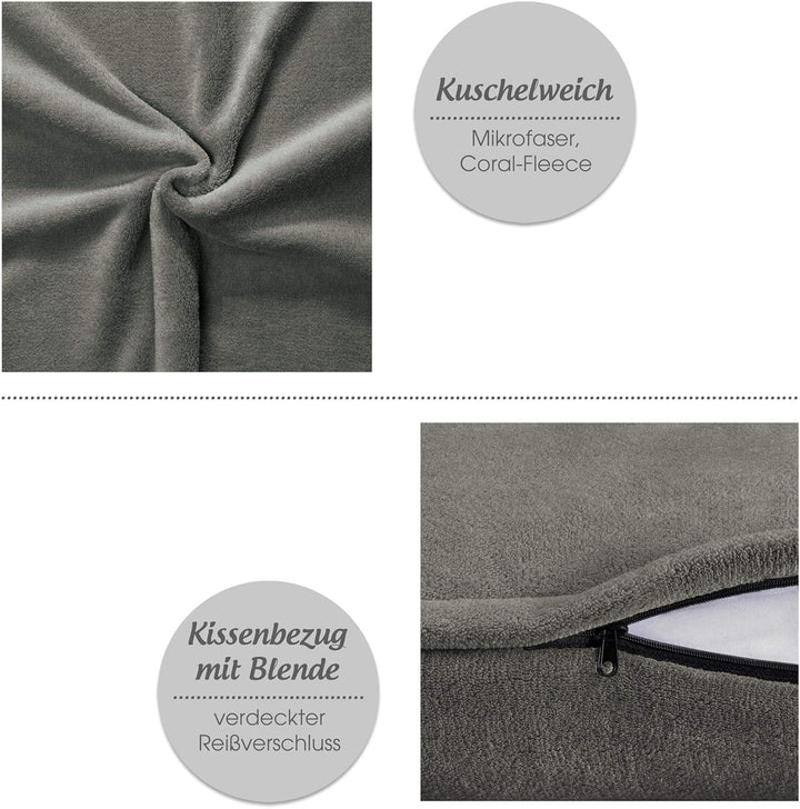 CelinaTex Xanio Dekokissen mit Innenkissen 40 x 80 cm grau Coral-Fleece Sofakissen Mikrofaser Kusche