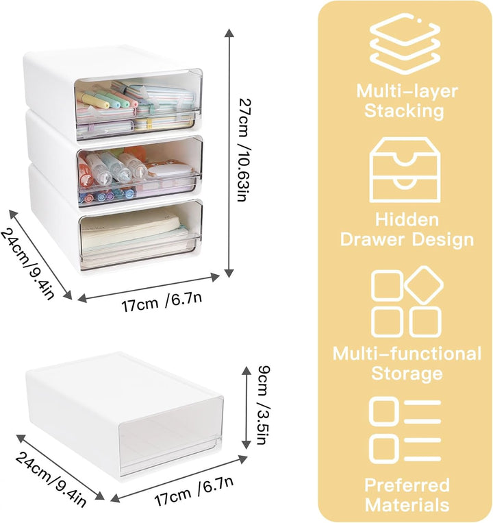 3Tier Stapelbarer Schreibtisch-Organisator mit Schubladen, Plastic Storage Drawer Units Compact Desk