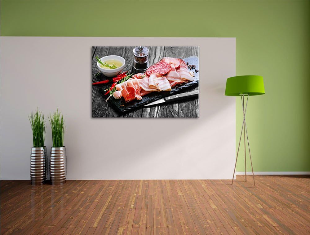Pixxprint Antipasti Wurstsorten als Leinwandbild/Grösse: 100x70 / Wandbild/Kunstdruck/fertig bespann